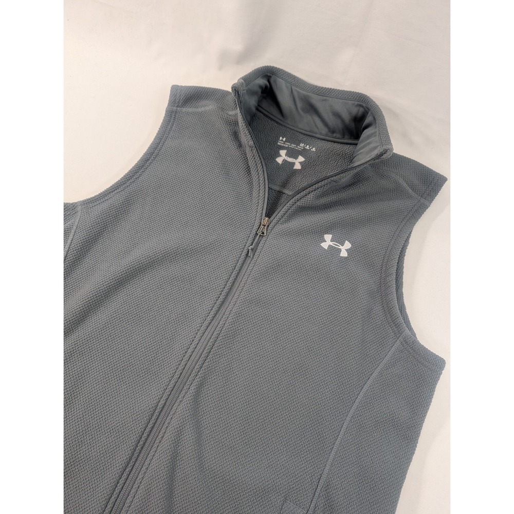 Under Armour Vest Large Gray Full Zip Fleece Lined‎ Textured Embroidered Logo